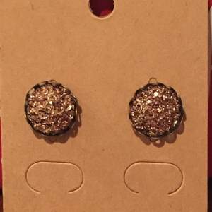 Antique Brass Earrings with Rose Gold Druzy‎  studs